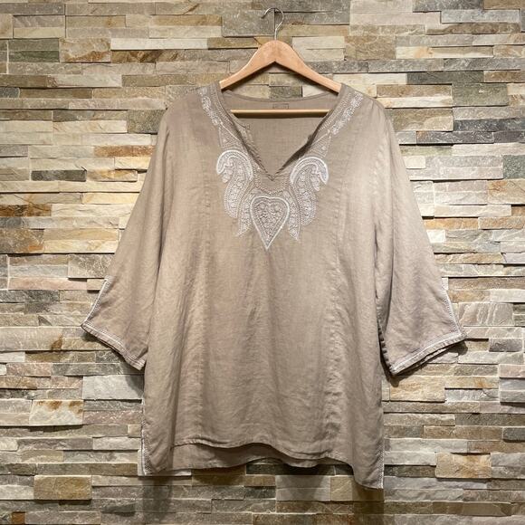 Simply NY 100% Linen Embroidered Tunic | Sequin Trim, Boho Resort Wear, XL New - Picture 2 of 9